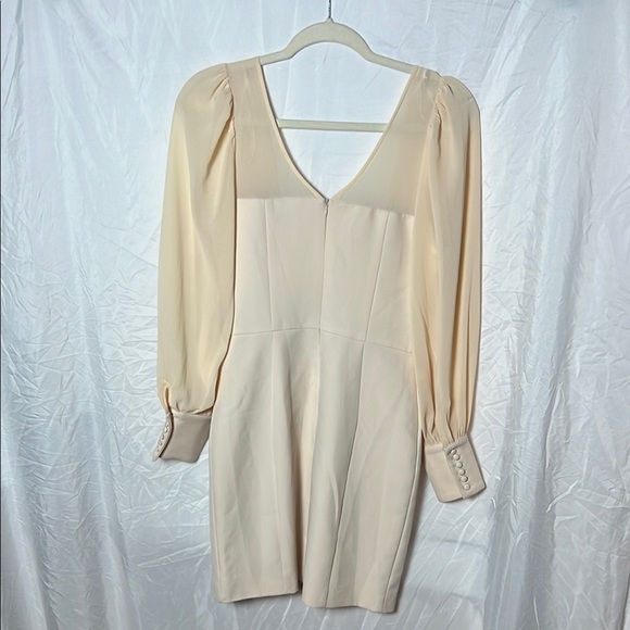 Lavish Allice Peach Cream Chiffon Bodycon Puff Sheer Sleeve Mini Dress Size 4 - Picture 6 of 15
